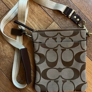Coach Women's Small Canvas  Crossbody Bag With Leather Details